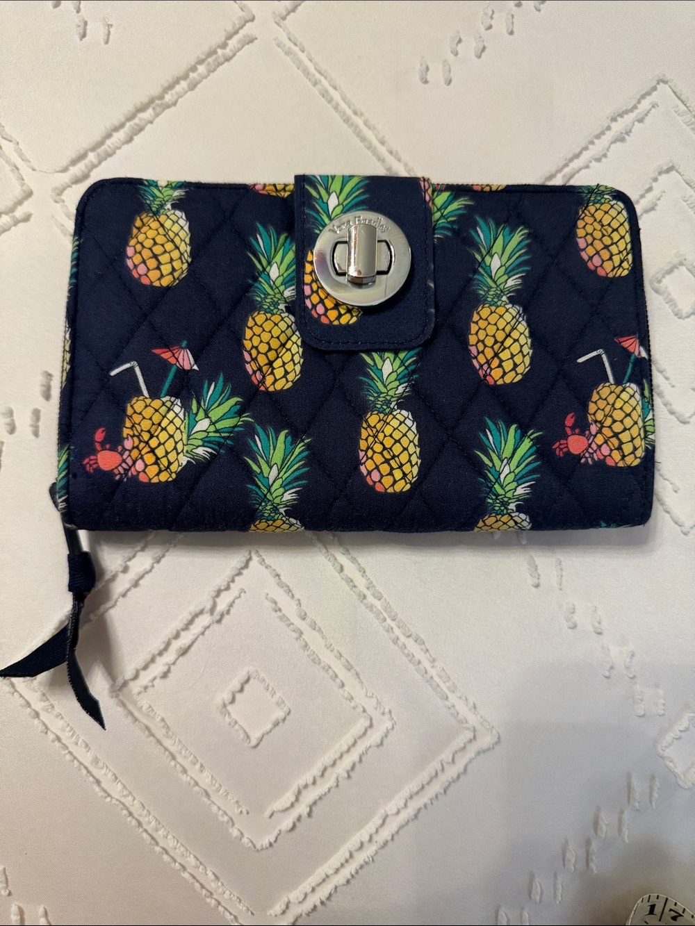 Pineapple Print Wallet - Navy with Yellow Pineapples